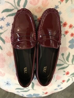 ZARA Patent Wine Red Penny Loafers
